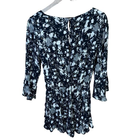 Free People Floral Romper Playsuit Black All the Right Ruffle Bell Sleeve - Picture 3 of 11